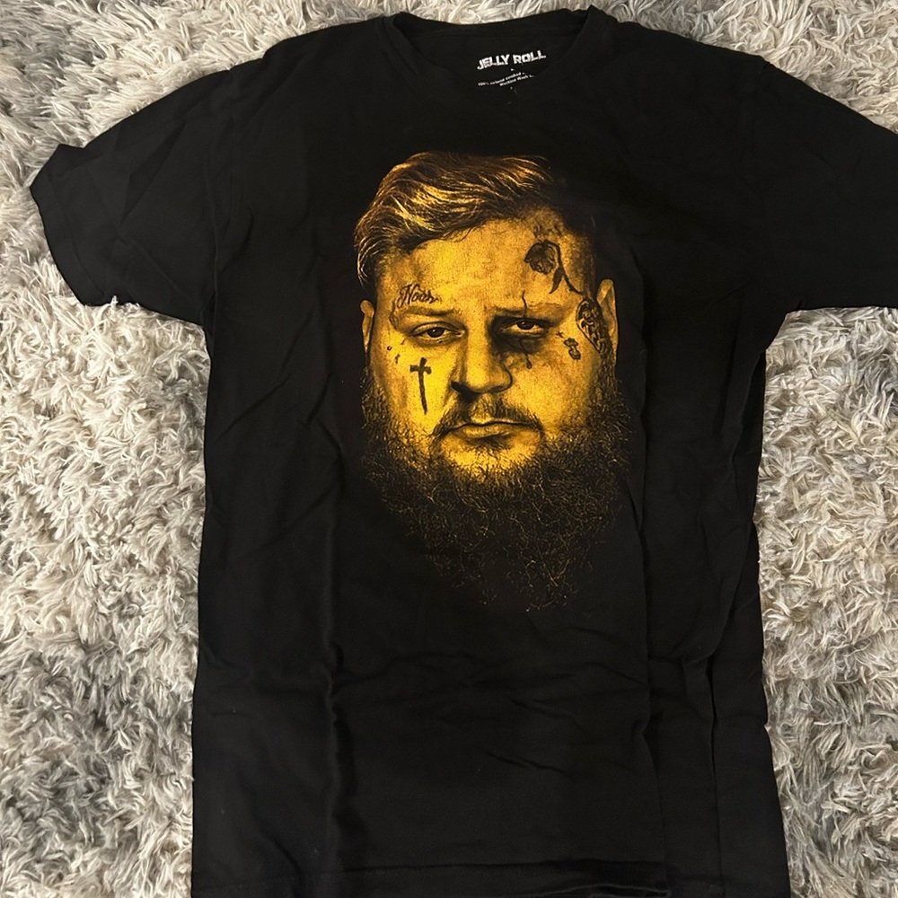 Black Graphic Tee with Yellow Portrait